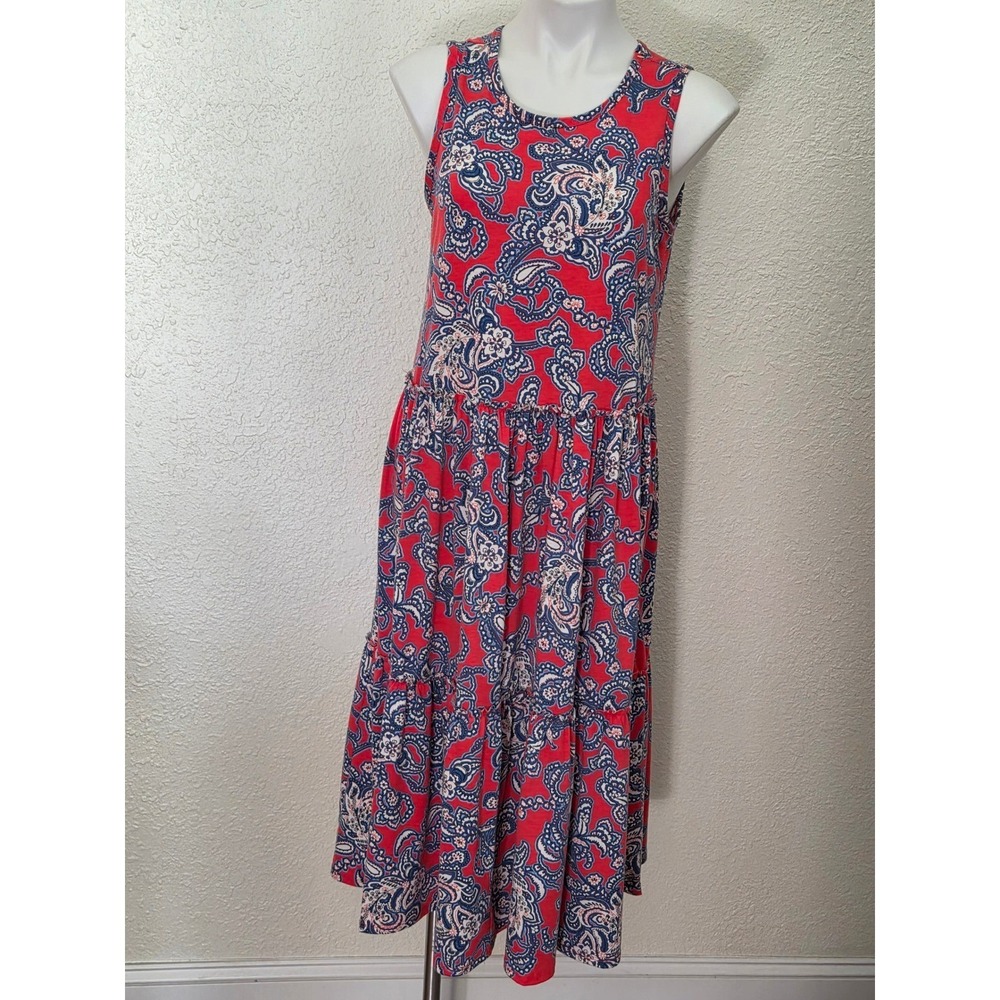 Emma & Michele Womens‎ Red Paisley Sleeveless Tiered Midi Dress Size M Casual